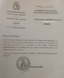 Lettre du ministre de la justice au président de la CENI