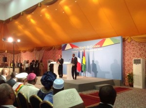 Conférence de presse des présidents François Hollande et Alpha Condé au Palais des Nations, Conakry